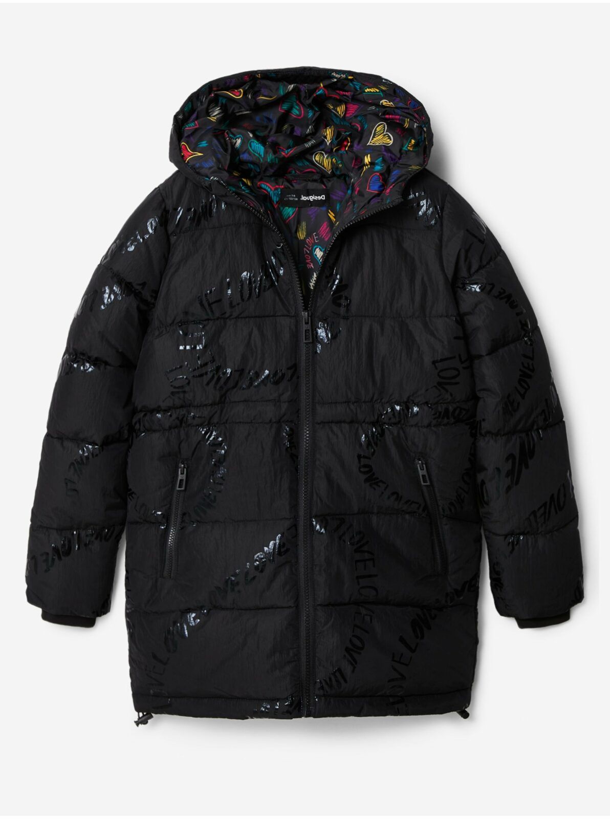 Černý holčičí zimní prošívaný kabát Desigual
