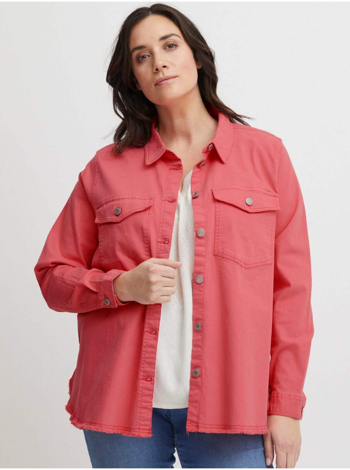 Růžová dámská džínová košilová bunda