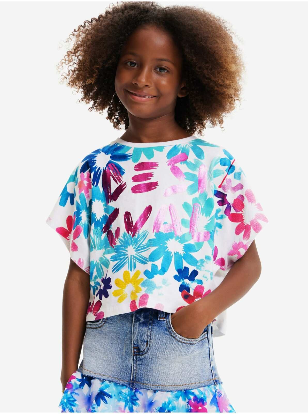 Modro-bílé holčičí květované tričko Desigual