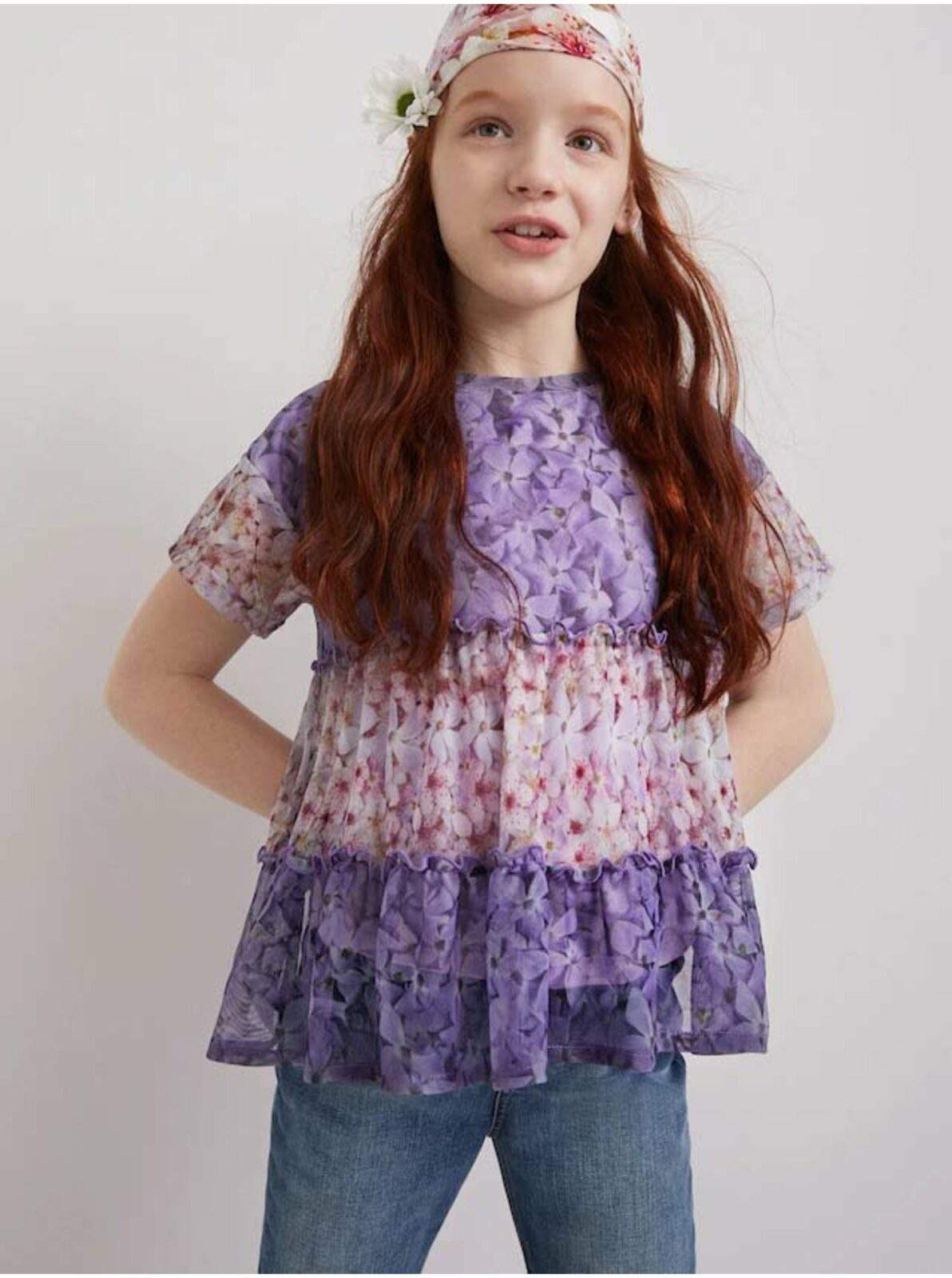 Světle fialové holčičí květované tričko Desigual