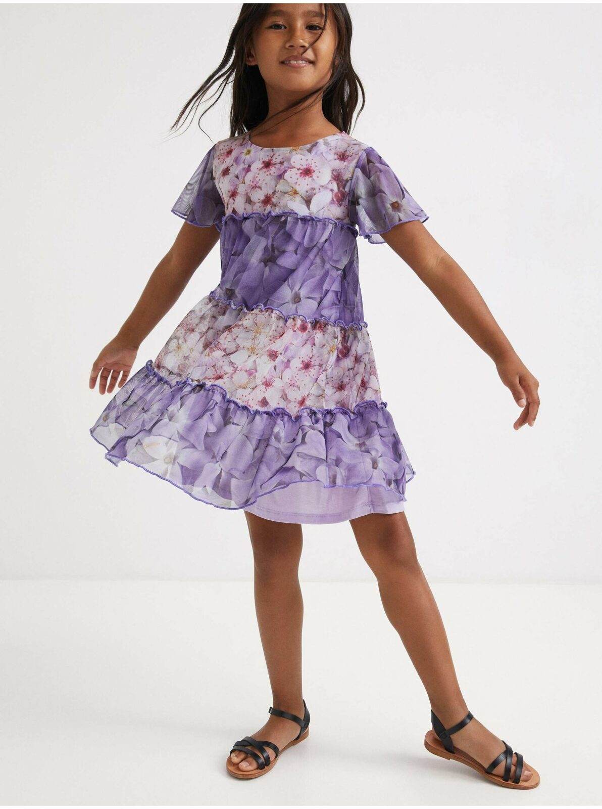 Fialové holčičí květované šaty Desigual
