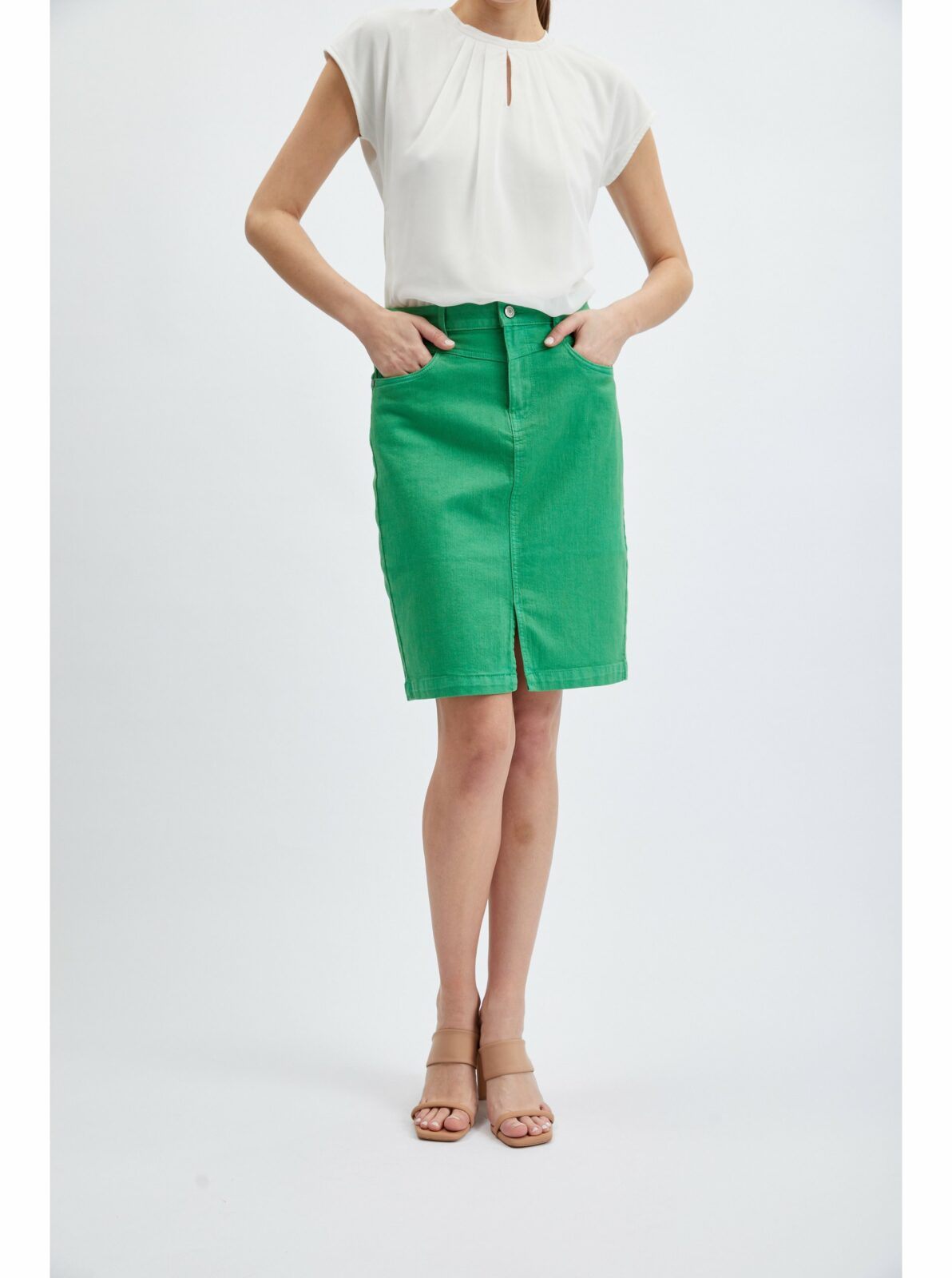 Orsay Zelená dámská džínová sukně