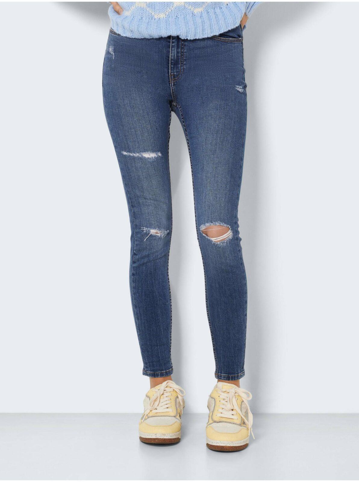 Modré skinny fit džíny s potrhaným efektem