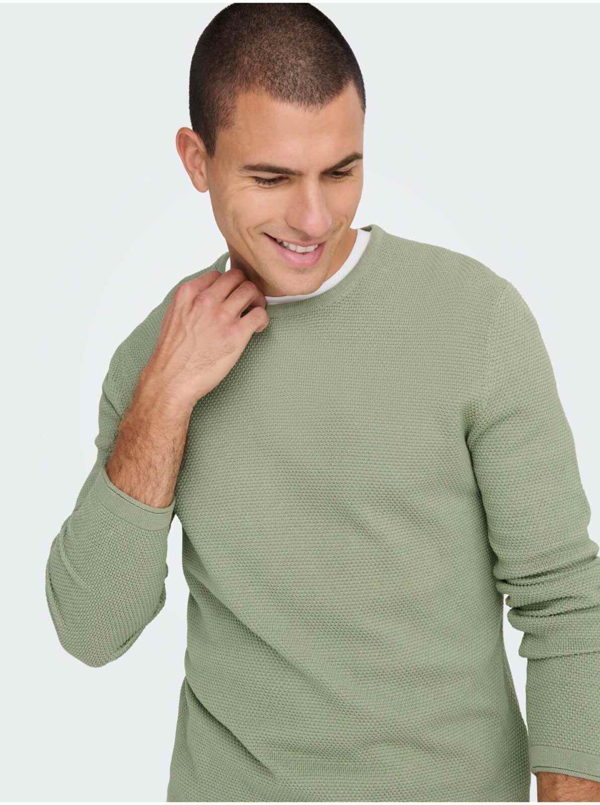 Světle zelený pánský basic svetr ONLY &