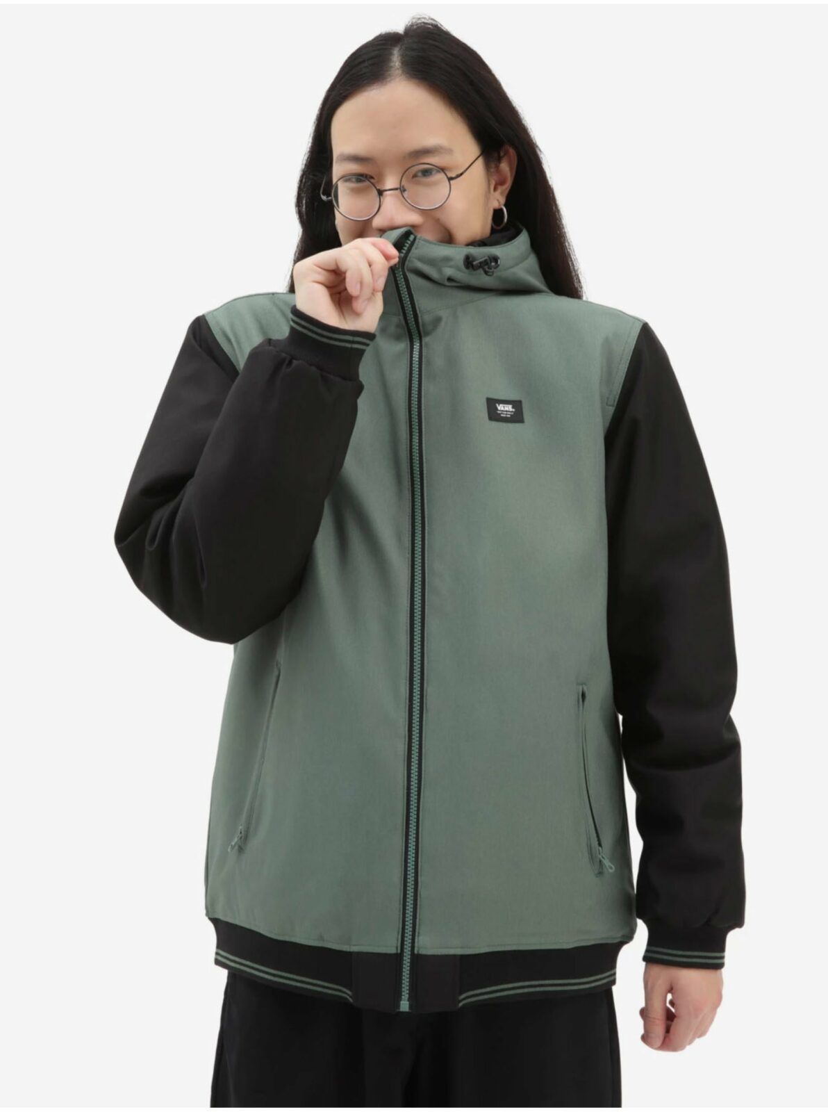 Černo-zelená pánská nepromokavá bunda s kapucí