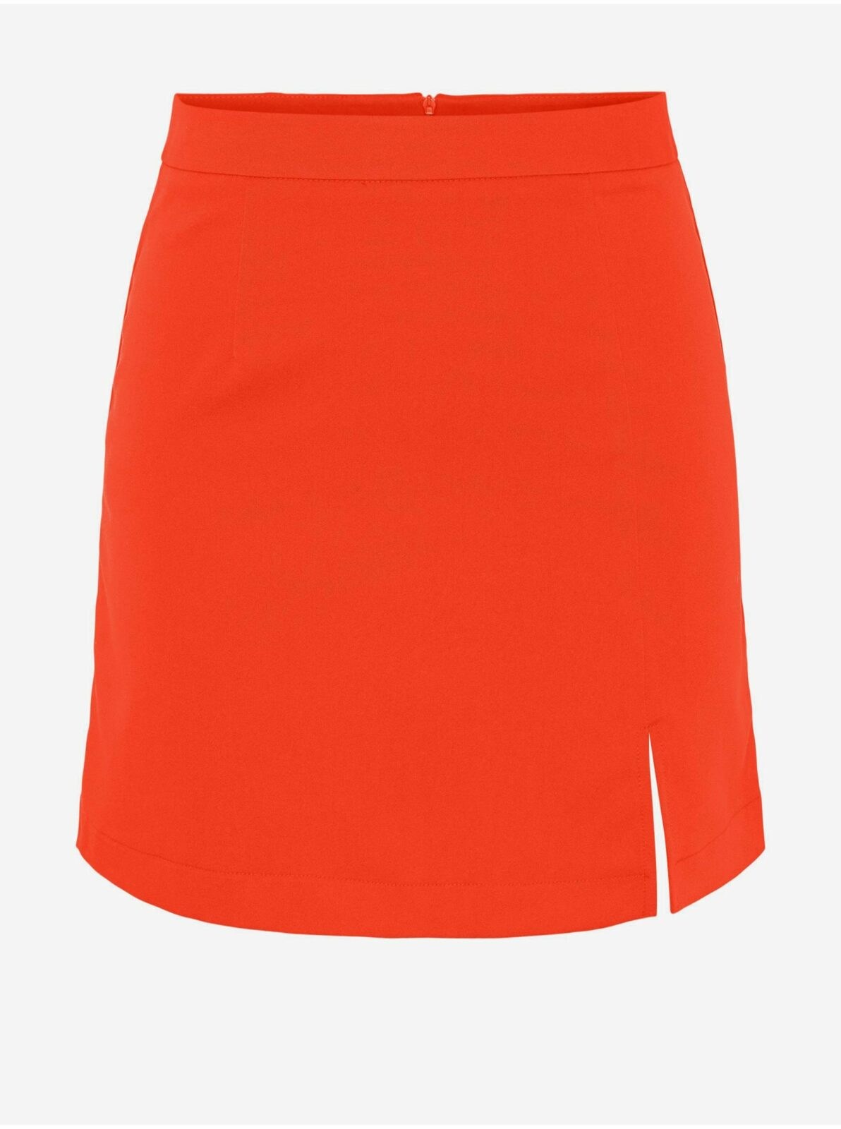 Oranžová dámská mini sukně s rozparkem