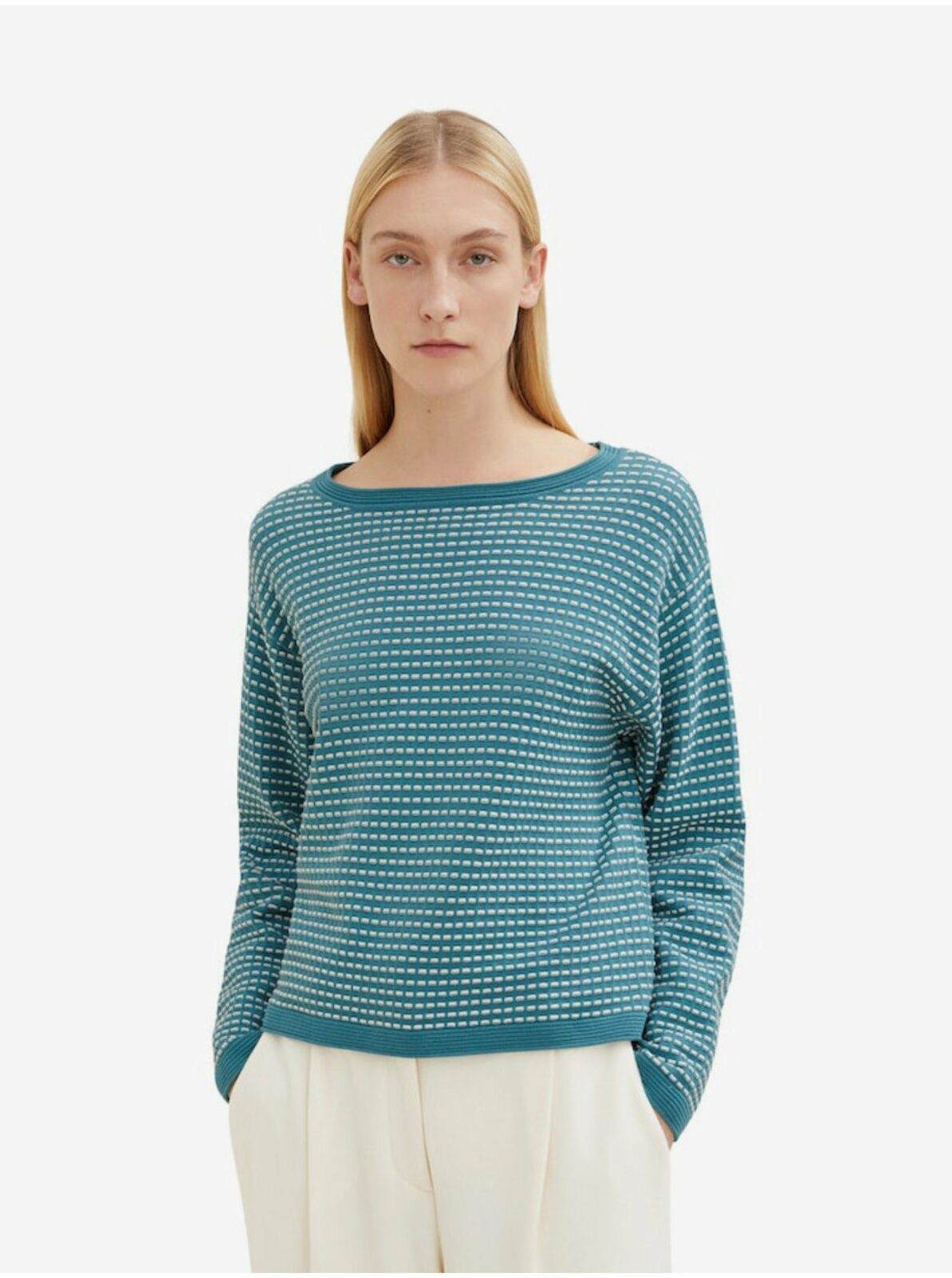 Modrý dámský vzorovaný svetr Tom