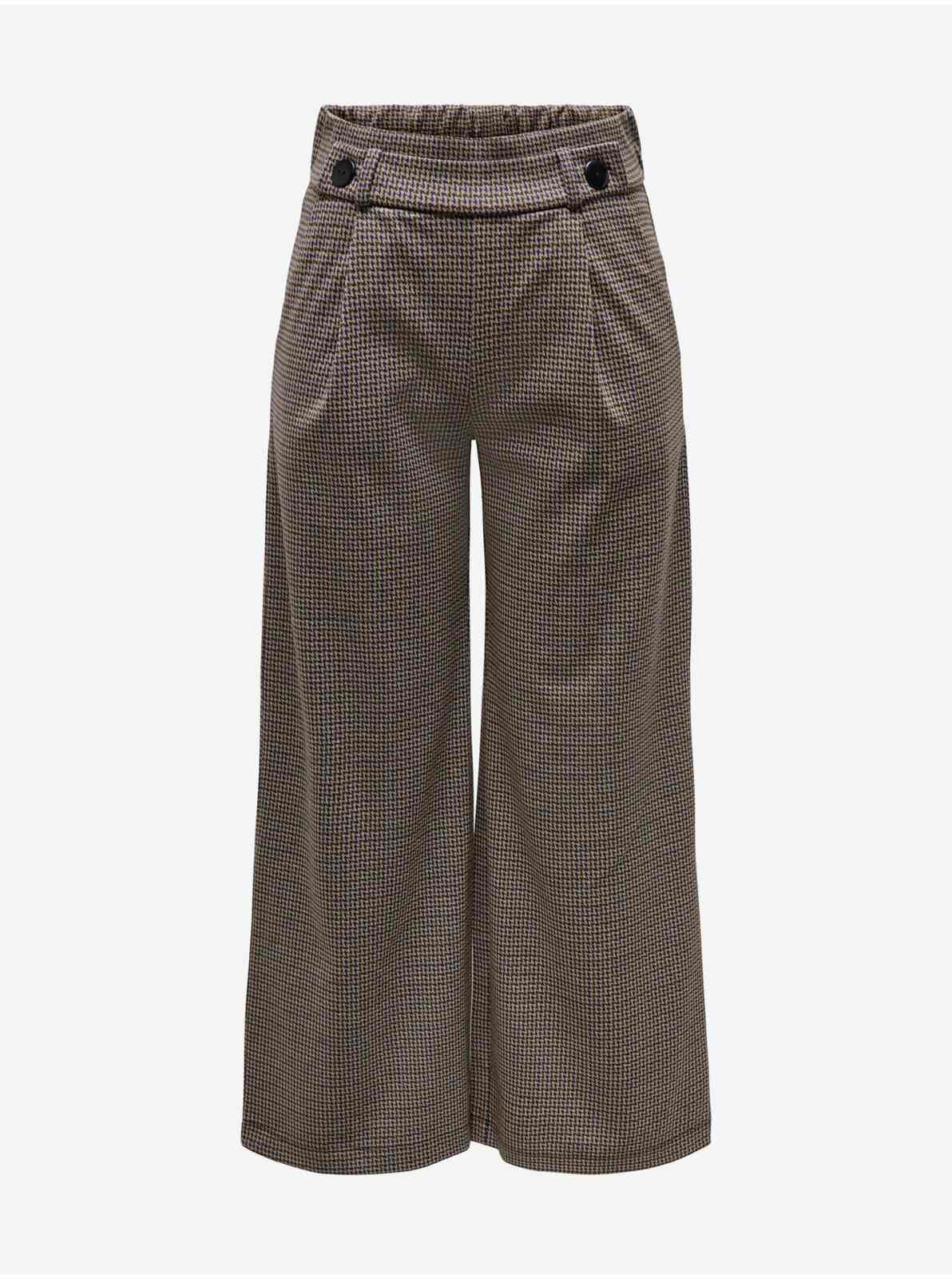 Hnědé dámské kostkované široké kalhoty JDY